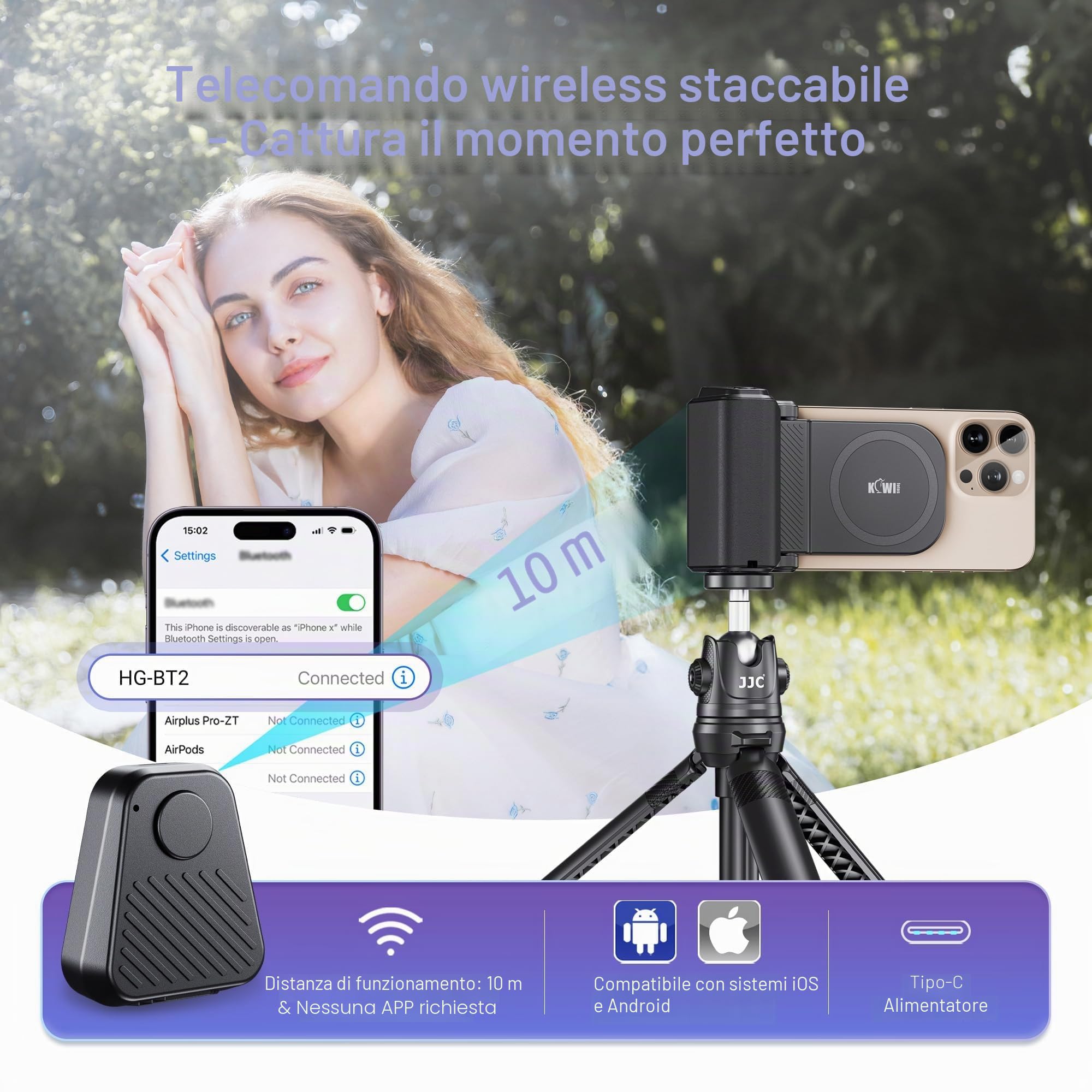 Kiwifotos per iPhone Magsafe Supporto per Fotocamera con Manico Magnetico e Telecomando Bluetooth per iPhone 17 16 15 14 Pro Max Samsung S26 S25 Smartphone Vlog Ripresa Video (Treppiede NON Incluso)