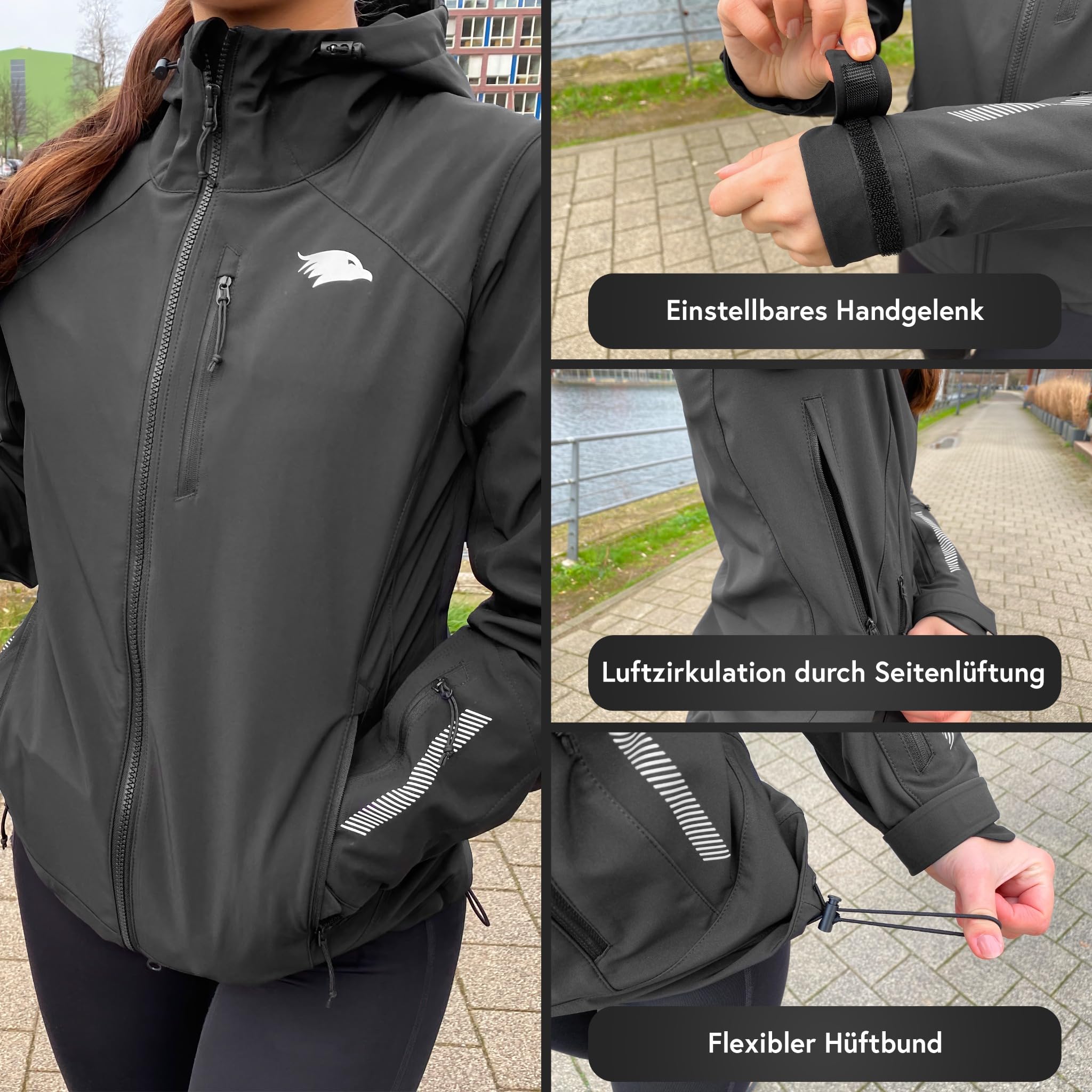 Valkental® Reflektierende Funktionsjacke [Das Original] - Damen - Wasserabweisend & Winddicht | Doppel Reißverschluss | Geeignet als Laufjacke, Fahrradjacke & Übergangsjacke | VERTEX Jacke