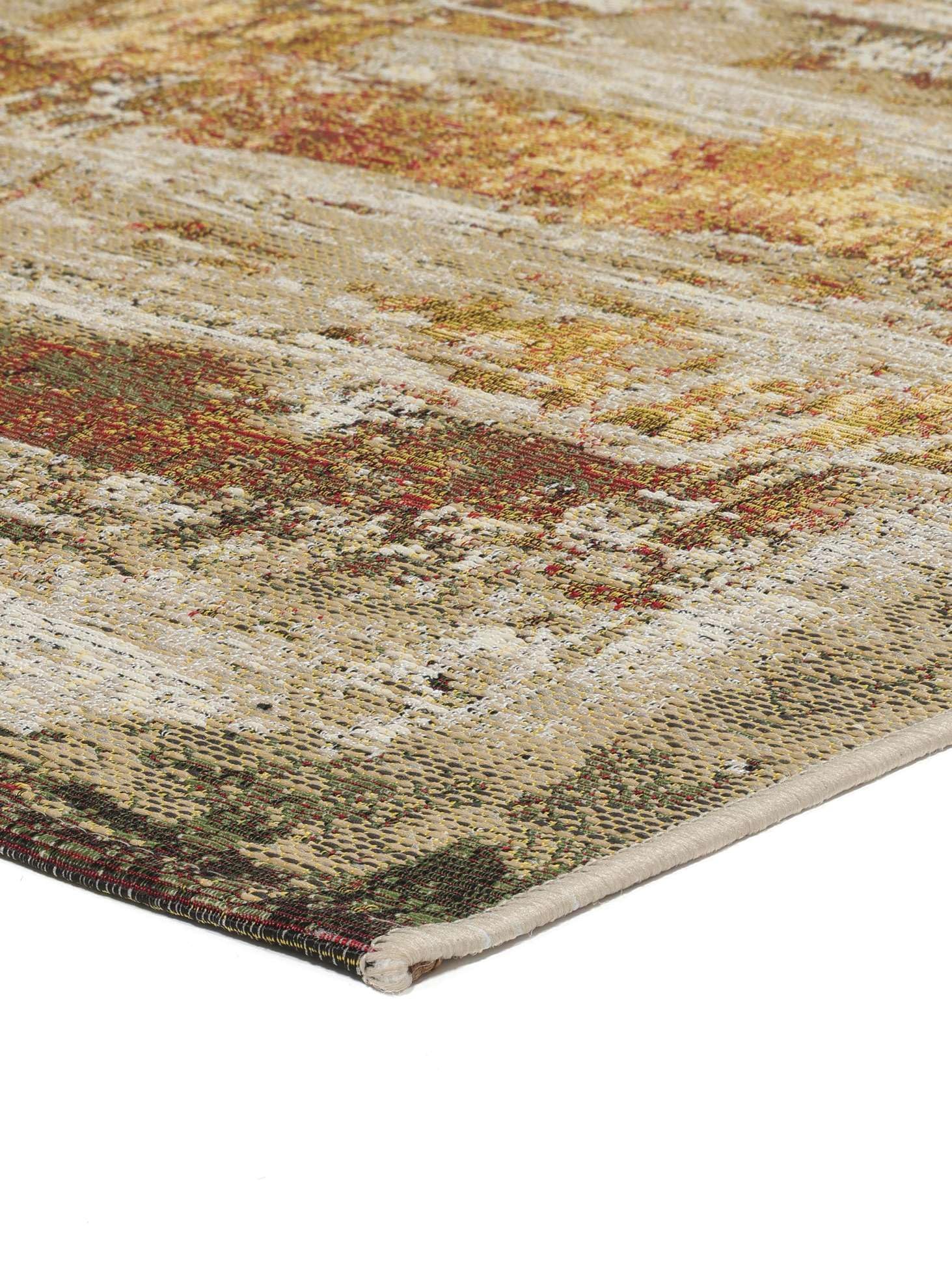 RugVista Gillian, Tapis intérieur et extérieur, Modernes, 200 x 300 cm, Rectangulaire, Poil Ras, Porch, Lavage à la Main Seulement, Résistant aux UV, Doré/Multi
