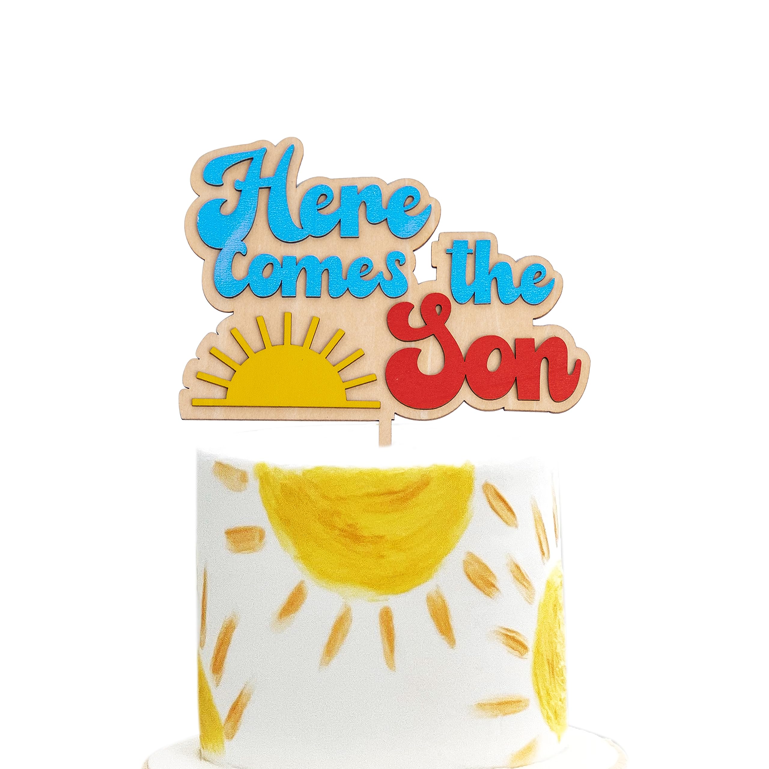 Here Comes The Son Baby Shower Cake Topper - Boho Sunshine Wooden Cake Topper,Boy Retro Sun Party Deco (SON TOPPER)