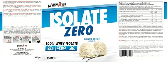 Per4m Isolate Zero Premium Whey Protein Powder | Superior Flavour Ultra Filtered + Amino Acids | Fast Absorbing Zero Sugar Gluten Free Shake for Lean Muscle & Recovery (900g, Vanilla Creme)