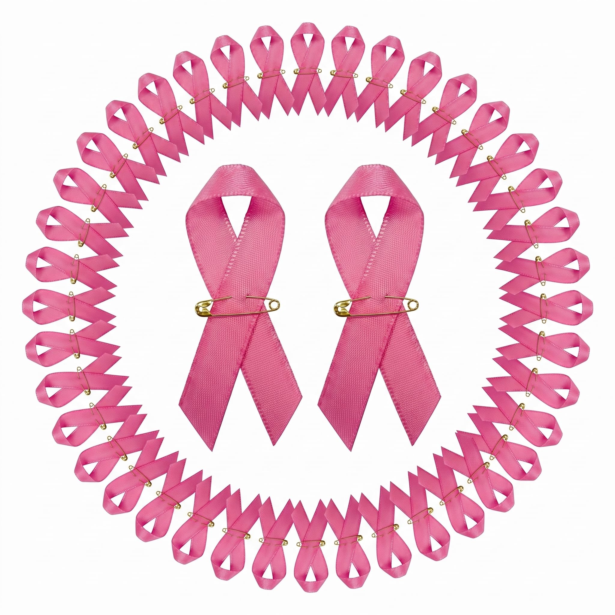 50 Pcs Pink Ribbon Pin Badge Breast Cancer Ribbon Pins for Charity Event