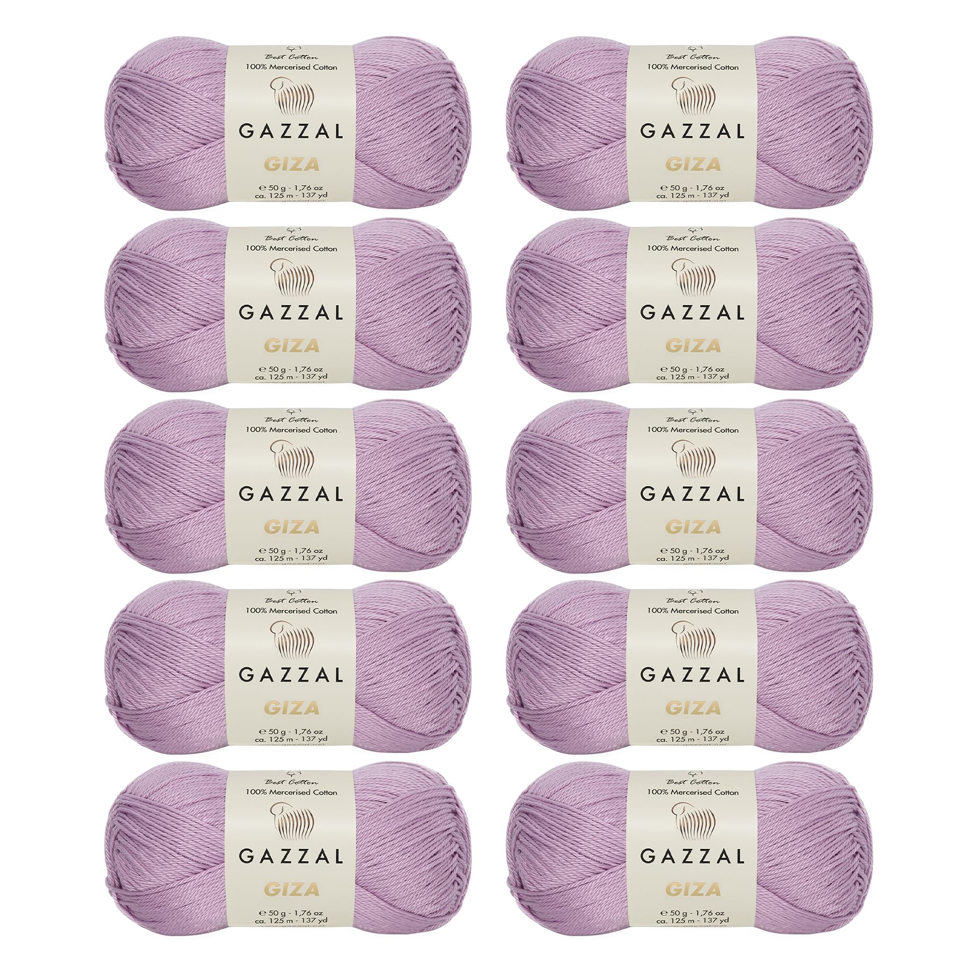 10 madejas (paquete) Giza, 100% algodón mercerizado para Crochet, cada una 50 g (50 g) (125 m) fino 2