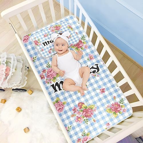 Miniatura 2 de Protector de colchón personalizado de rosas y flores a cuadros para cuna, para niños y niñas, tapete de seda de hielo, colchón, colchón refrescante