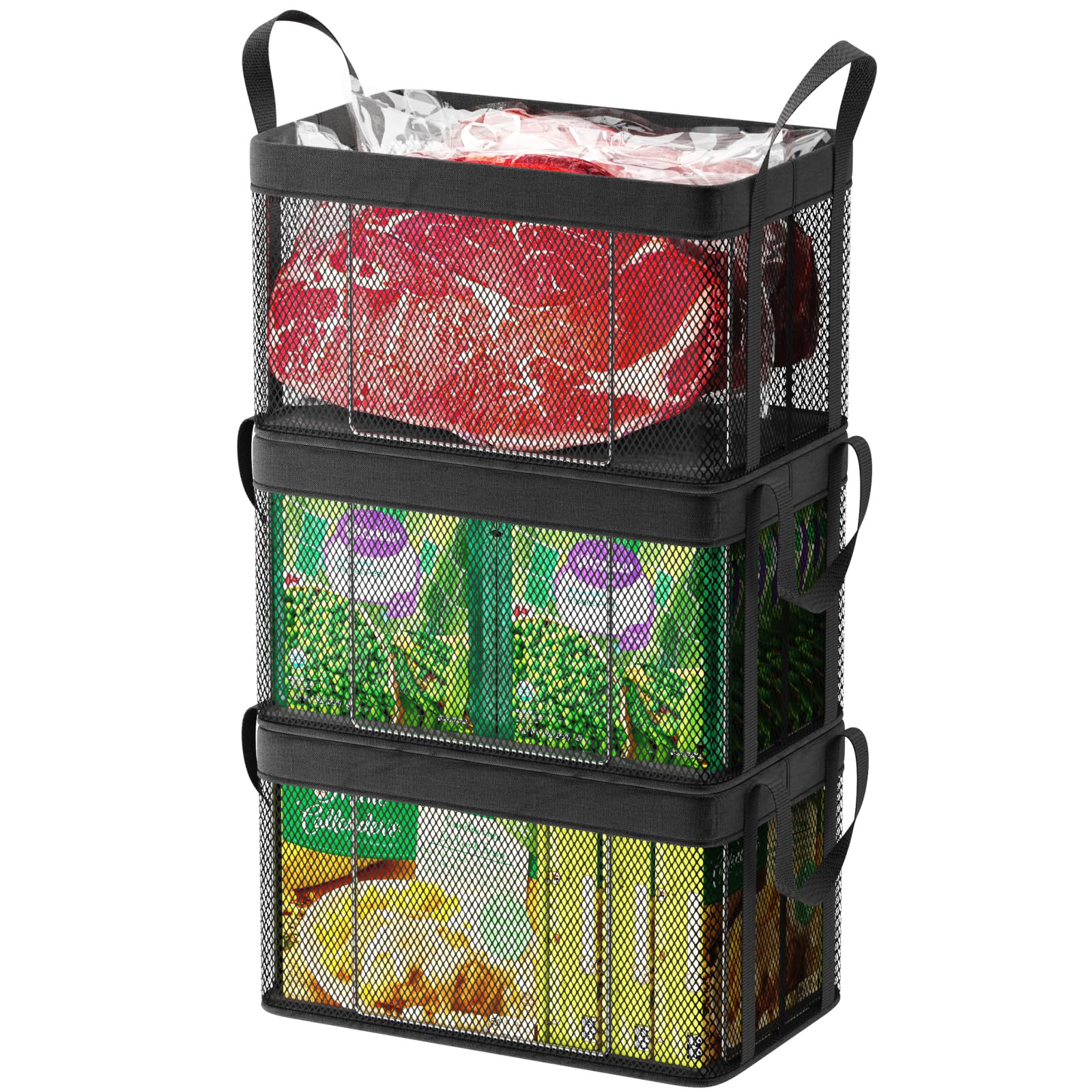 iSPECLE Chest Freezer Baskets - 3 Pack Large Stackable Chest Freezer Organizer Bins for 5 to 7 Cu.Ft Deep Freezers, Freezer Storage Easy Get Foods without Digging, Faster Freezing Better Freshness