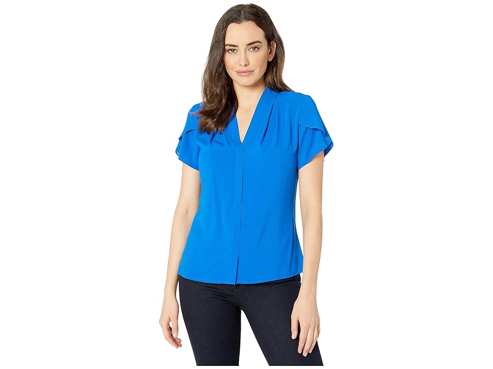 

Calvin Klein Flutter Sleeve Top (Capri) Women's Clothing, Blue
