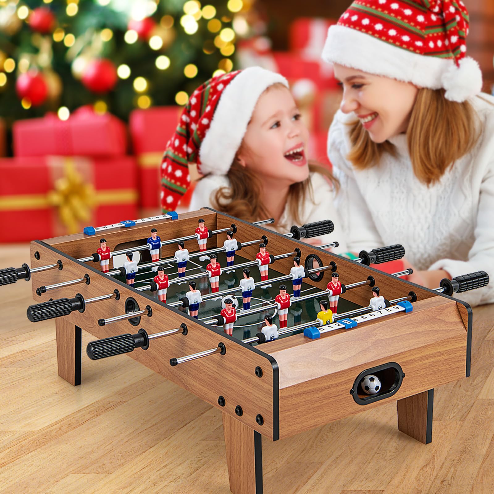 COSTWAY Baby-Foot en Bois avec Poignée Durable & 18 Joueurs, Table de Jeu avec 2 Ballons & 2 Tableau de Bord, Jouets pour Adulte et Enfant pour Fête, Bar, Salle de Jeux, 69 x 36 x 24 cm…