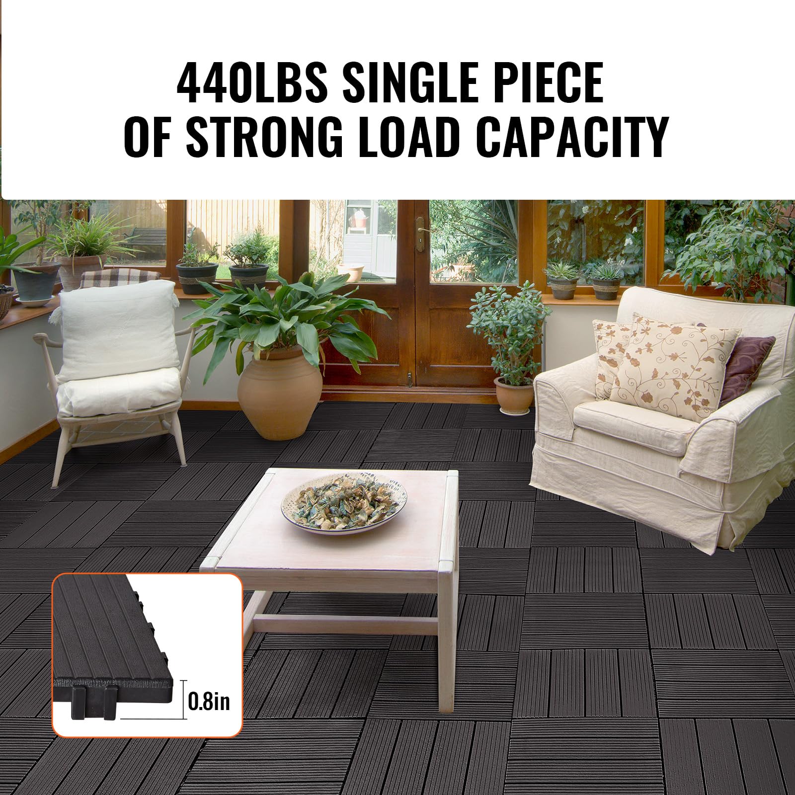 VEVOR Piastrelle per Patio ad Incastro 36 Pezzi 300 x 300 x 20 mm, Piastrelle Impermeabile in Plastica, Piastrelle per Tutte Le Condizioni Atmosferiche, per Portico Piscina Cortile, Marrone Scuro