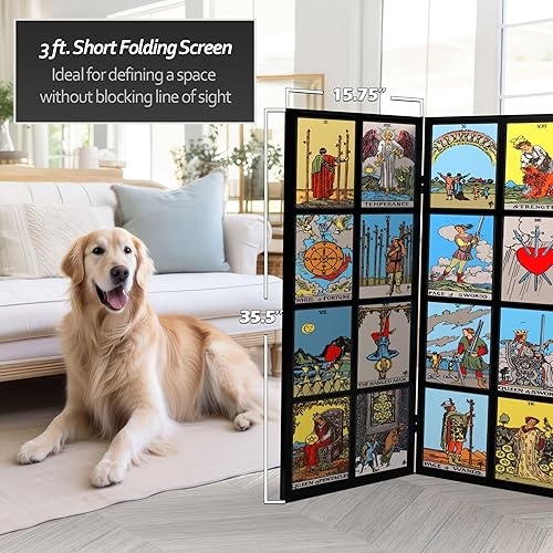 Miniatura 6 de Red Lantern Rider-Waite Tarot - Pantalla plegable de lona de doble cara corta de 3 pies, 6 paneles independientes y separador para dormitorio