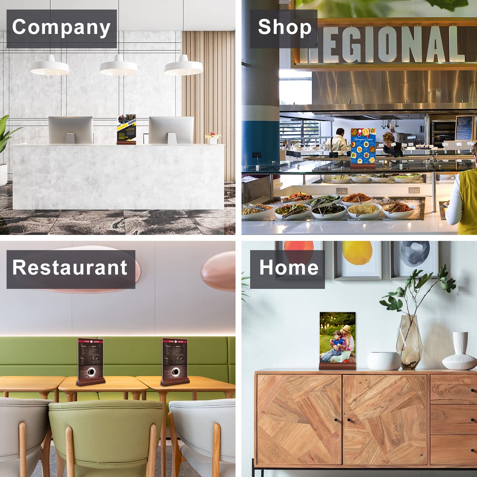 Lot de 10 Présentoir de Table A5 en Bois, Plexi Support Menu en Acrylique, Porte Menu A5 pour Restaurants, Hôtel, école, Bureau