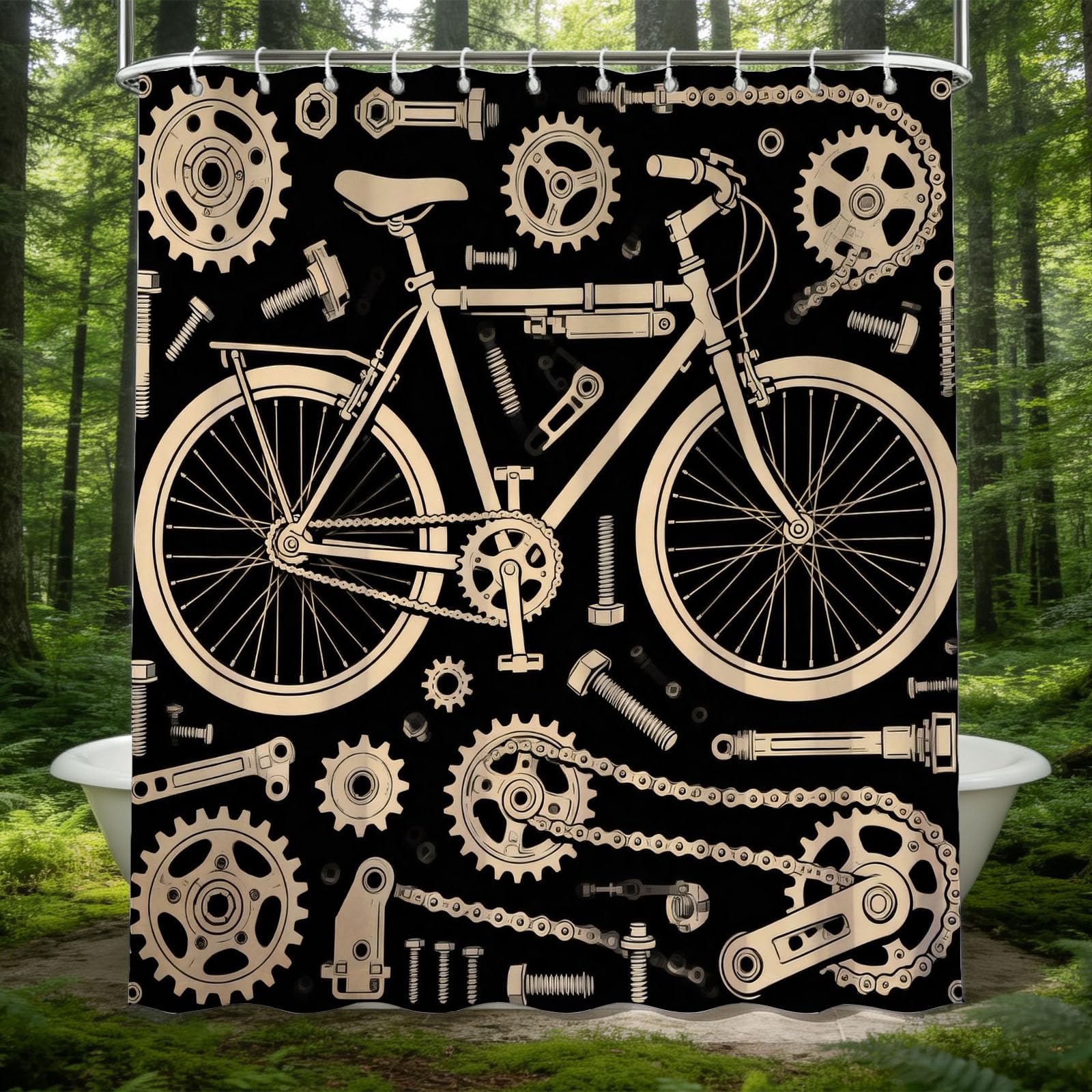 Hongduo 3D Cartoon Bike Shower Curtain for Stalls Bathtubs Black Bathroom Decor Shower Curtain Set Polyester Fabric Waterproof 180x200cm/71X79 Inch with Hooks