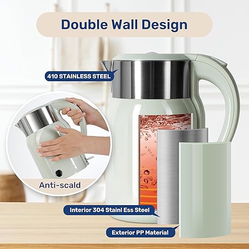 Miniatura 5 de Hervidor eléctrico, 1.8 litros, 1100 W, hervidor de agua inalámbrico de ebullición rápida sin BPA, apagado automático y protección para hervir,