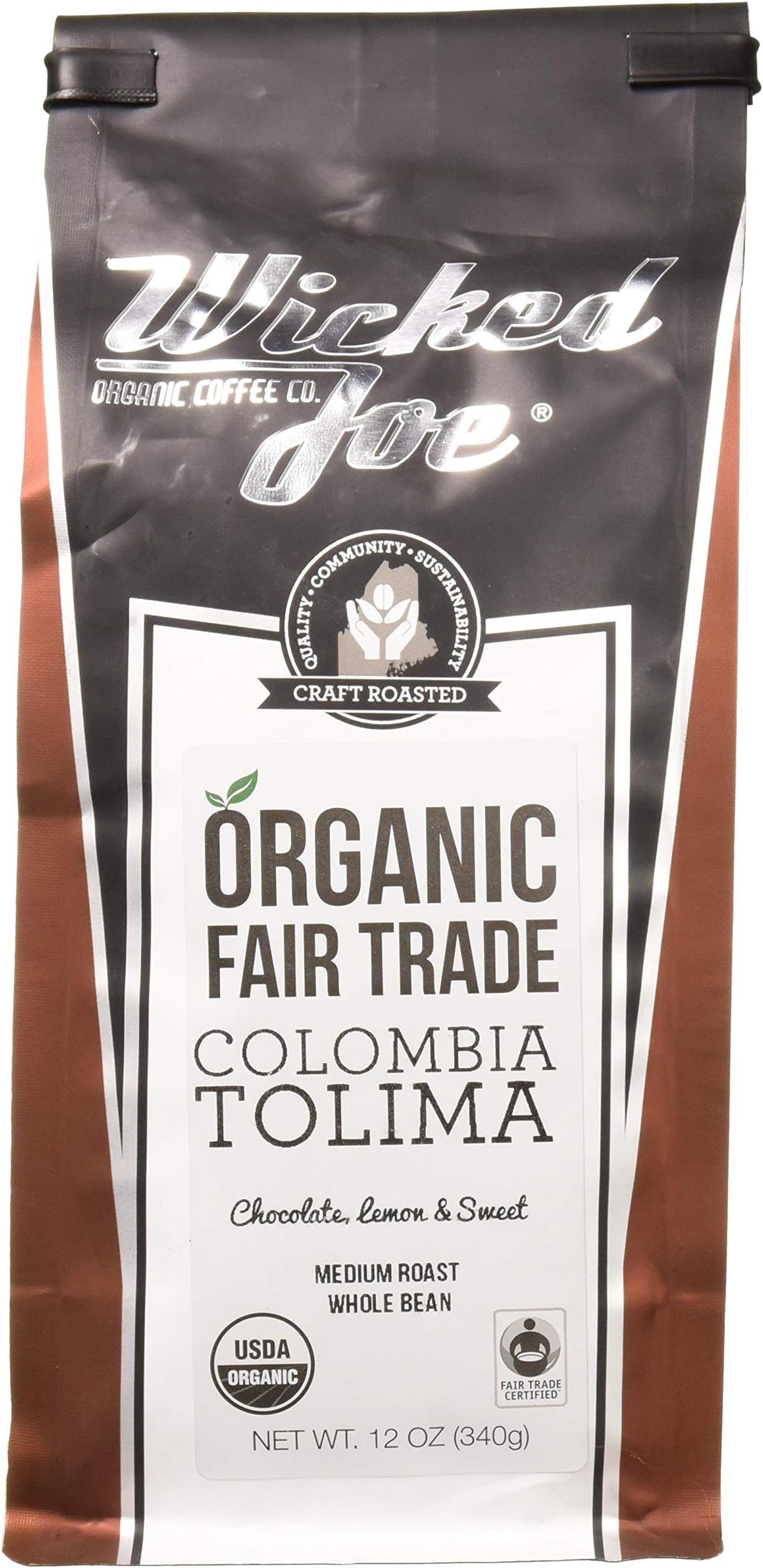 Wicked Joe Organic Coffee Colombia, Whole Bean, 12 Ounce