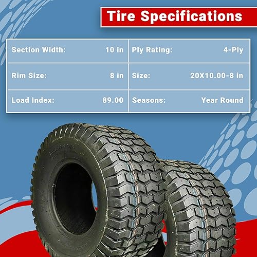 Miniatura 3 de Dos neumáticos de tractor de césped 20x10.00-8 4pr neumáticos para cortacésped 20x10-8 sin cámara Nhs césped y jardín Neumáticos residenciales