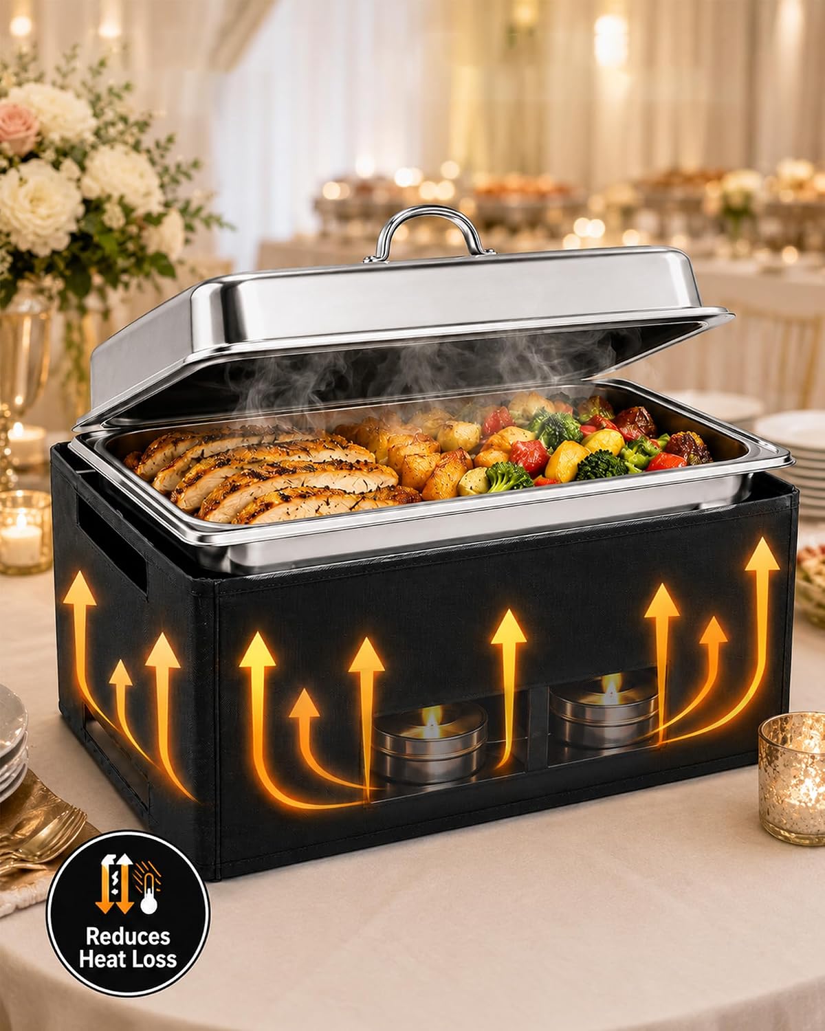 4 Pack Chafer Wind Guard Covers for Buffet Food Warmers with Handle Pockets | Washable & Reusable Chafing Dish Covers for Indoor Outdoor Catering Weddings and Party