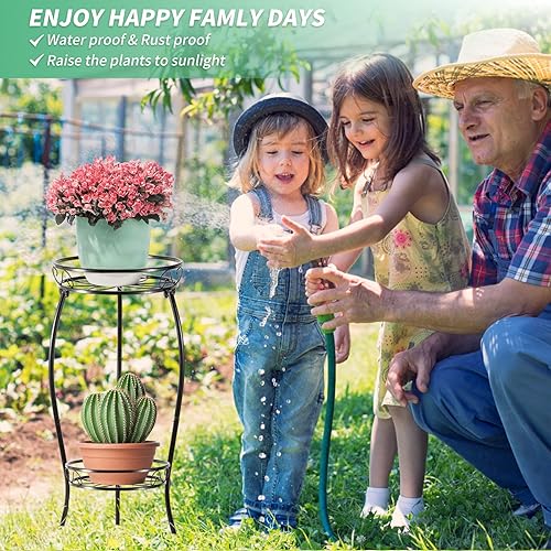 Miniatura 7 de Soportes de flores para plantas al aire libre, soporte alto para plantas de interior, múltiples niveles, soporte de esquina negro resistente para