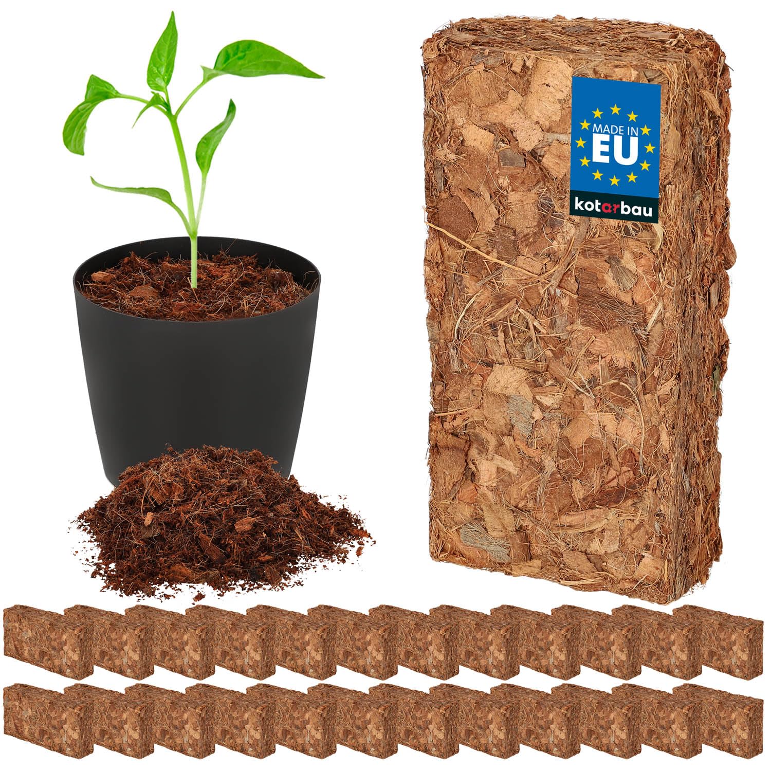 KOTARBAU® Natürlich & Torffrei Kokoserde für Pflanzen und Terrarium 24 x 500 g - 120 L Blumenerde aus Kokosfaser
