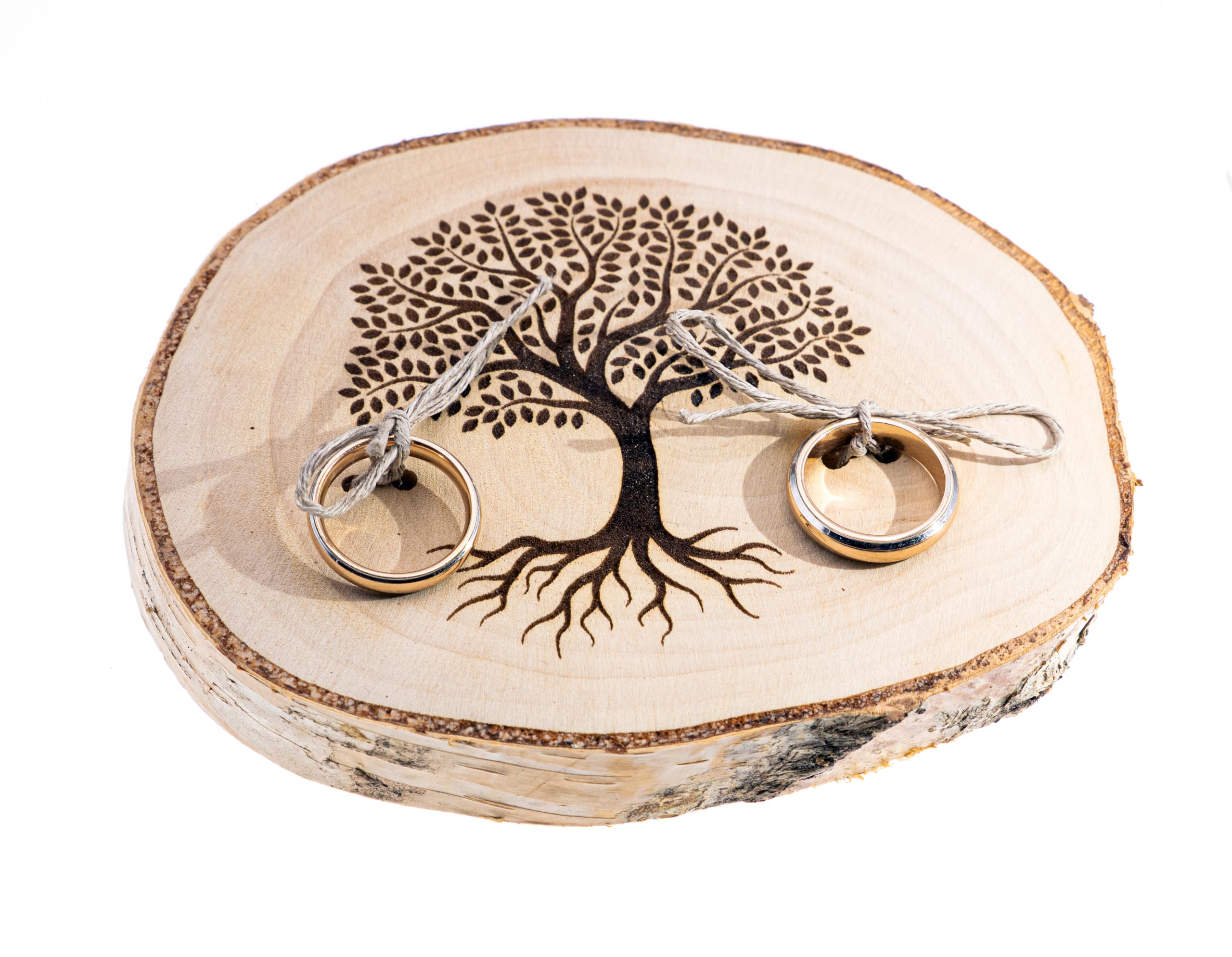 generico Portafedi in legno per matrimoni, porta anelli, fedi nuziali, con albero della vita classico (legno di betulla 10x12 cm)