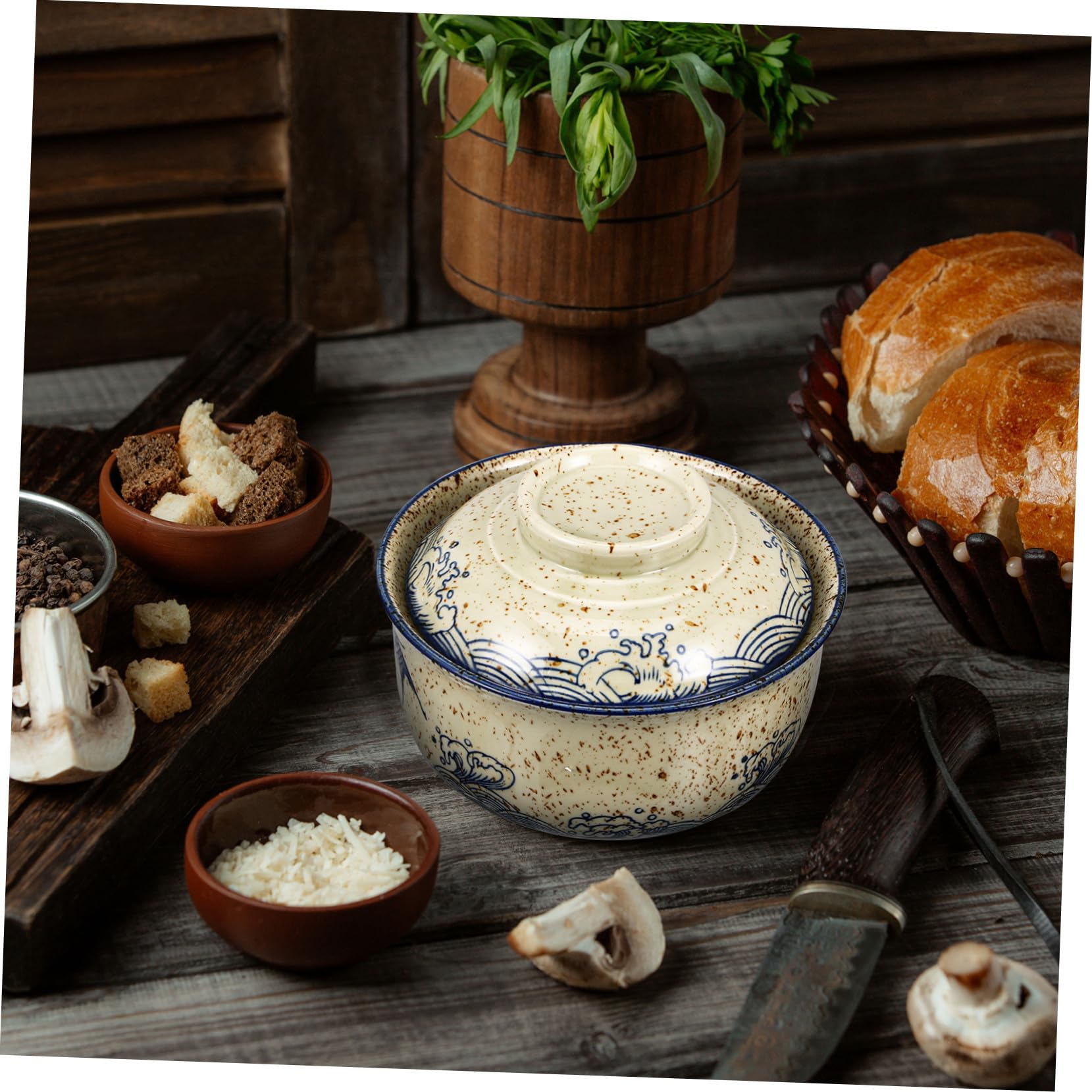 Ramen-schüssel-set aus Keramik Inklusive Deckel Essstäbchen und Löffel als Instant-nudelschüssel Suppenschüssel oder Servierschüssel Geeignet