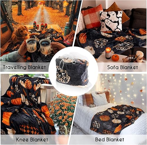 Miniatura 2 de Manta de calabaza de Halloween, manta de vellón de otoño, regalos de calabaza para mujeres, manta de franela de Halloween para el hogar, sala de