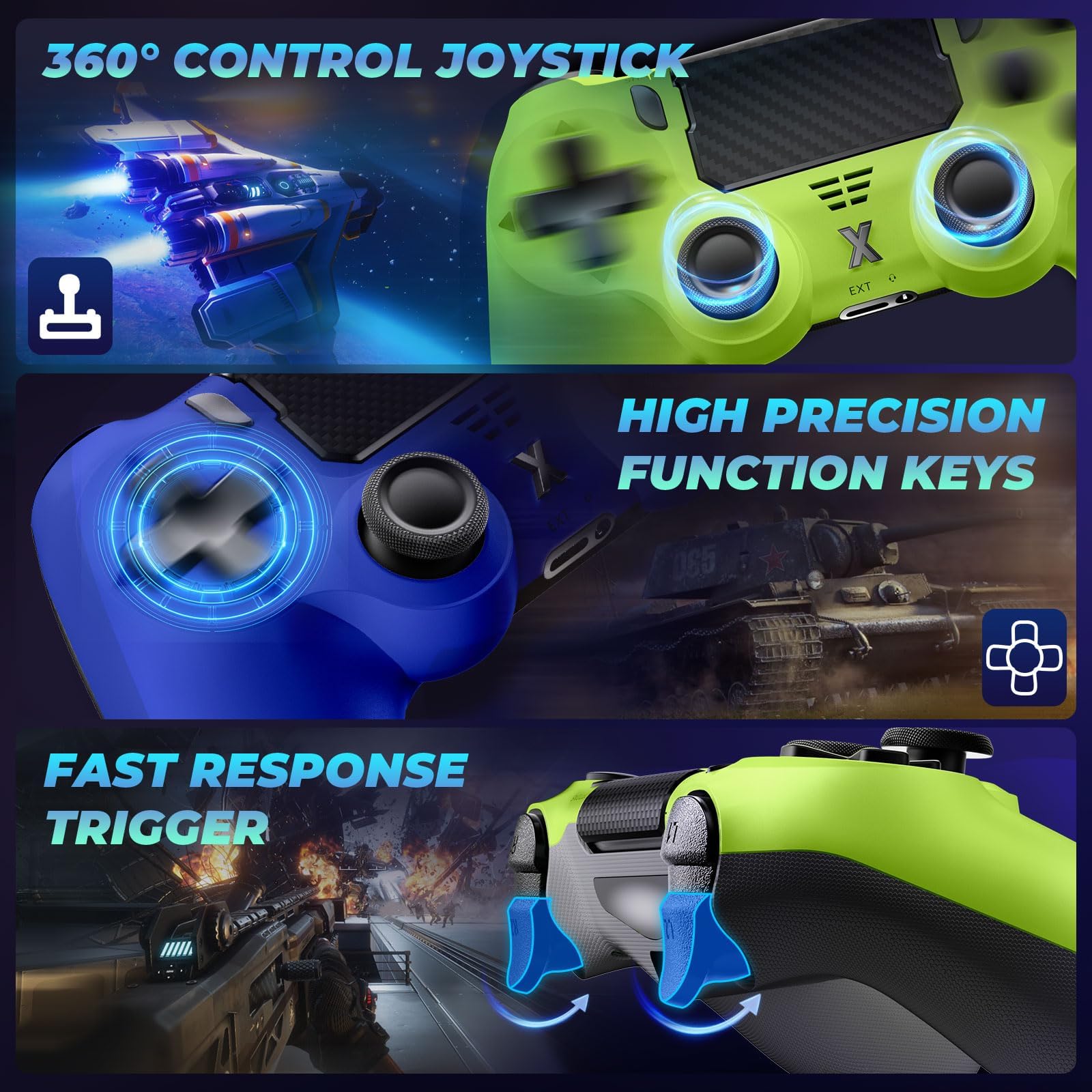 Satevol 2 Pack Controller Wireless, Controller di gioco compatibile con P4/Pro/Slim/PC,Gamepad Joystick per P4 con Pulsante Turbo/Posteriore/Doppia Vibrazione/6 Assi Giroscopio