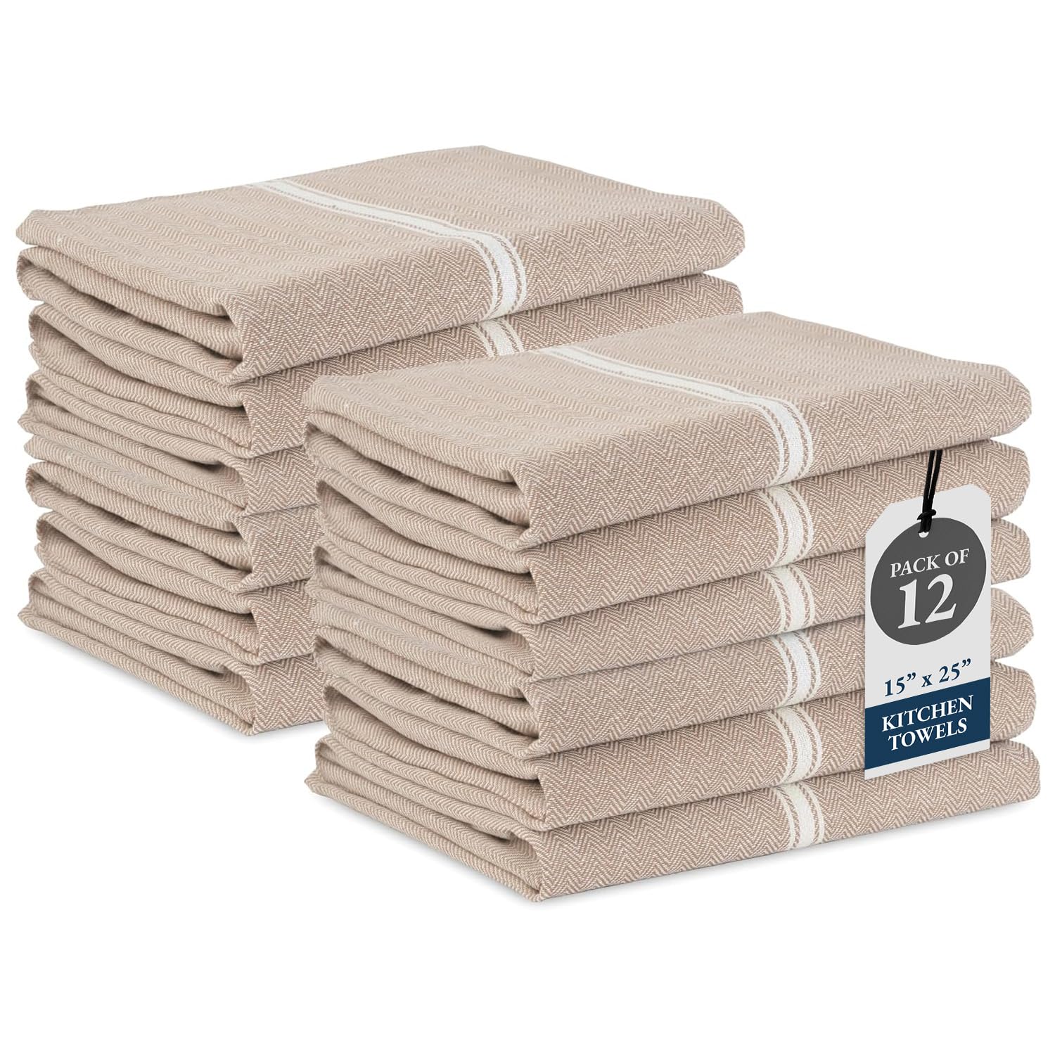 LANE LINEN Kitchen Towels Set - 100% Pure Cotton Dish Towels for Kitchen, Super Absorbent Kitchen Hand Towel, Tea Towels, Soft & Durable Dish Cloths, Pack of 12 – 15”x25”, Beige
