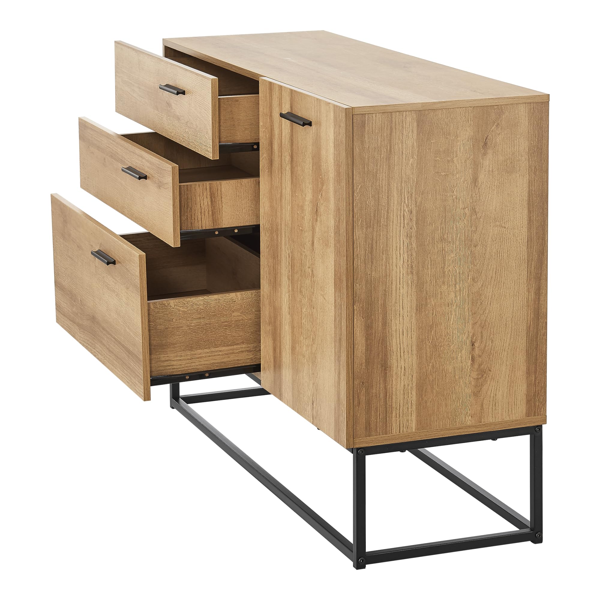 [en.casa] Buffet Style Industriel Commode pour Salon Entrée Chambre Meuble de Rangement avec Tiroirs et Étagère Fermée à Porte Métal Panneau de Particules 75 x 100 x 35 cm Noir Effet Chêne