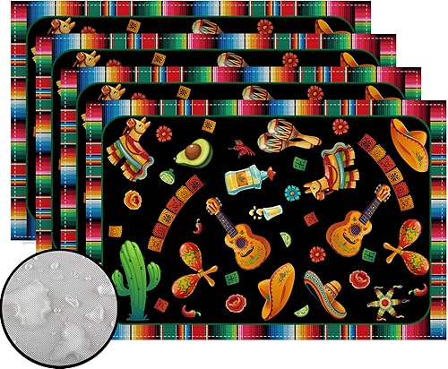 Cinco De Mayo - Juego de 4 manteles individuales mexicanos para mesa de Cinco de Mayo, decoración de fiesta mexicana de 5 de mayo, suministros y