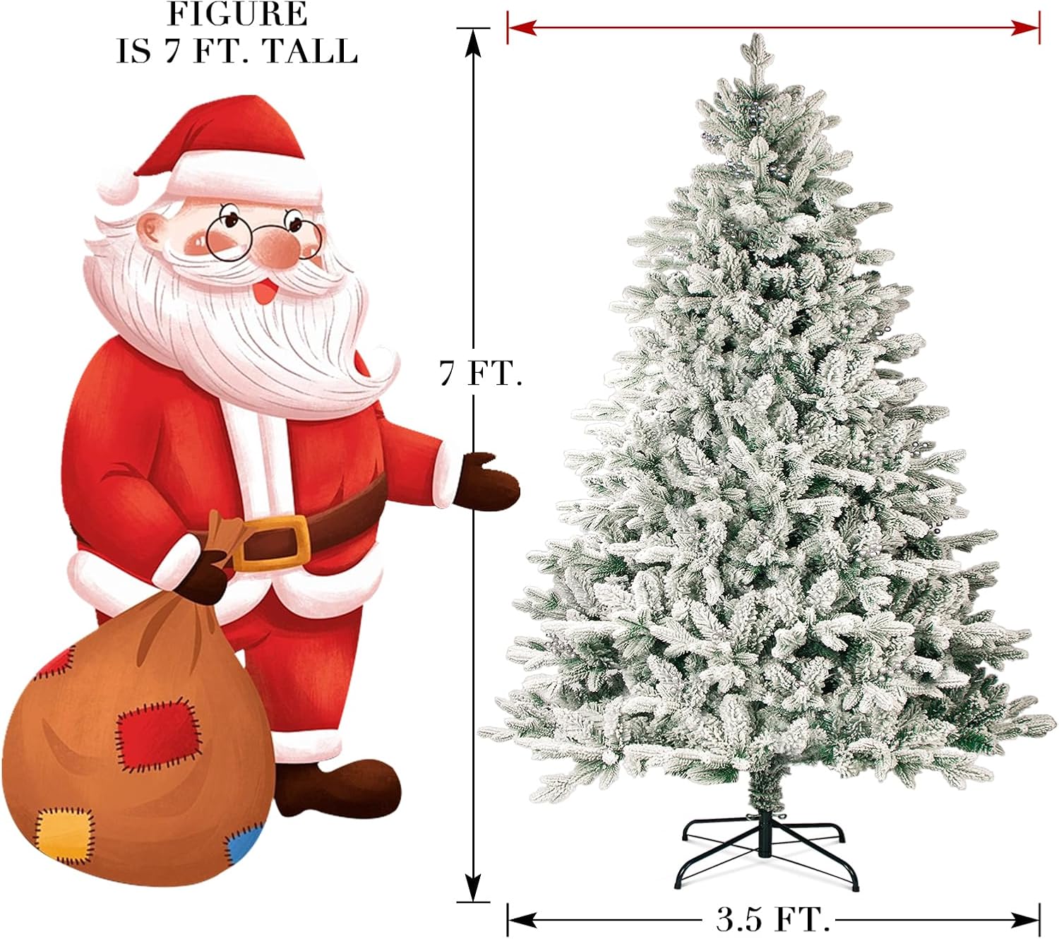 SUNCROWN 7ft Artificial Flocked Christmas Tree, Premium Frosted Snow Christmas Tree, Hinged Xmas Tree Holiday Decor with Foldable Metal Stand for Indoor Outdoor, 1300 Branch Tips, White