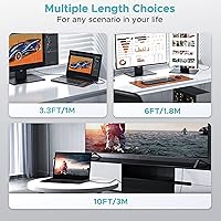 Vista 6 de Warrky Cable DisplayPort 4K a HDMI 3.3 pies [Caja de metal, cable de nylon] Transmisión unidireccional DP 1.2 computadora a pantalla HDMI 1.4