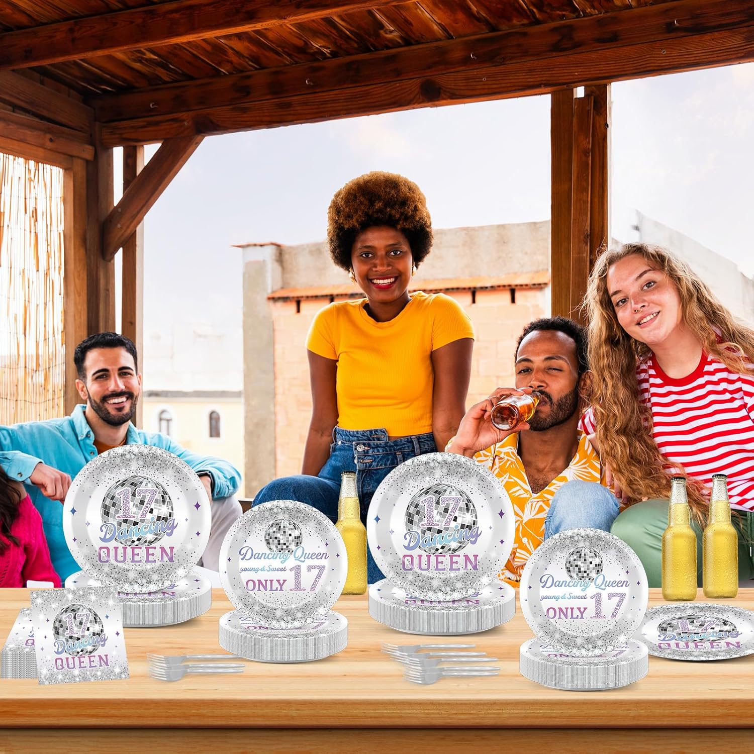 CHUNNIN 96Pcs Dancing Queen Plates and Napkins for 17 Birthday Party Decorations for Girls Silver 17 Year Old Dessert Plates Dancing Queen Tableware Set for 24 Guests 17 Birthday Party Supplies - Image 7