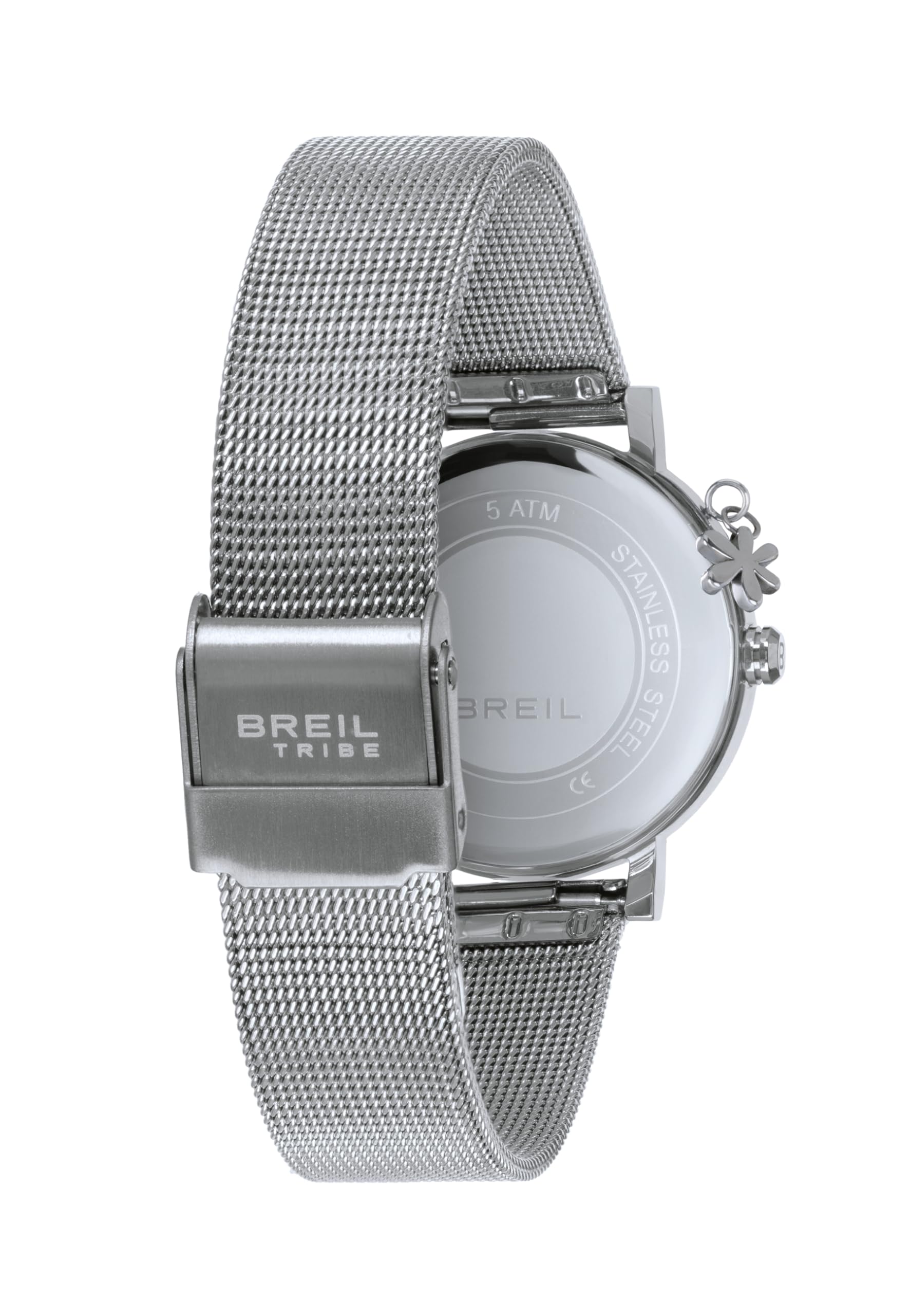 Breil, Collezione Emily, Orologio Donna Solo Tempo in Acciaio con Charm e Cristalli, Bracciale Maglia Mesh Effetto Diamantato, Cassa 30 mm, Chiusura a Scorrimento, Idea Regalo Donne