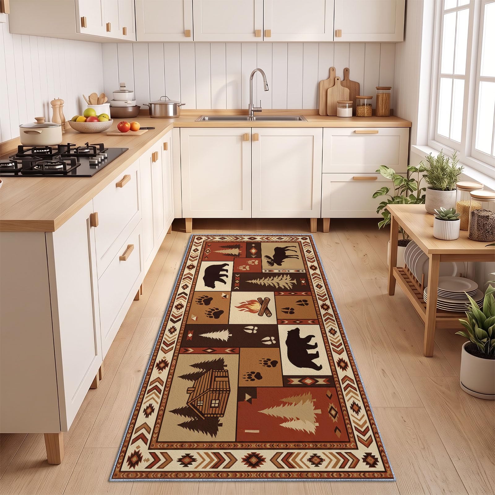 Kurzflor Läufer Flur 80x180 cm Landhaus Rustikal Waschbar Teppich Erdton