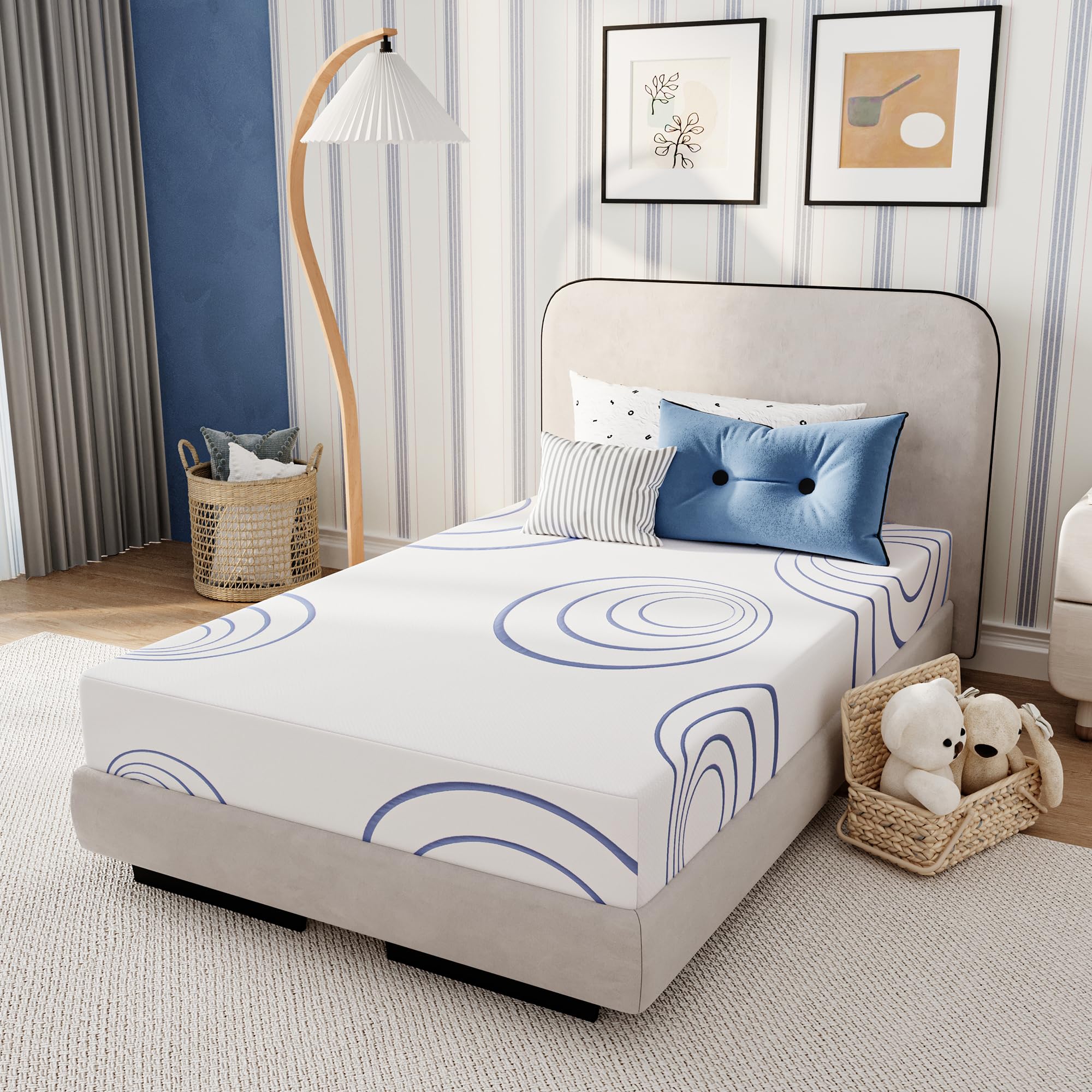 EGOHOME 8 Inch Queen Green Tea Gel Infused Memory Foam Mattress for Cool Night & Pressure Relief, Medium Firm, Fiberglass-Free, CertiPUR-US, Mattress in a Box, White