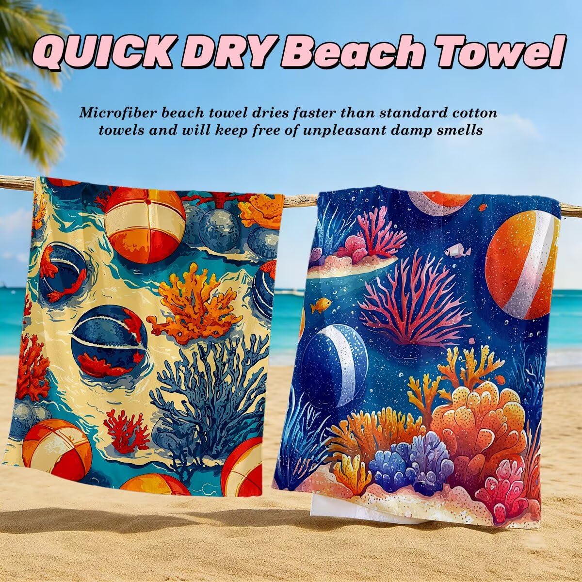 Toalla Playa 80x160 cm, Toalla Gimnasio Microfibra Secado Rapido, Juego de 2 Antiarena Toallas de Playa, Ligera Compacta Toallas Microfibra Grande para Viaje, Regalo Hombre Regalo Mujer (Coral) -5045