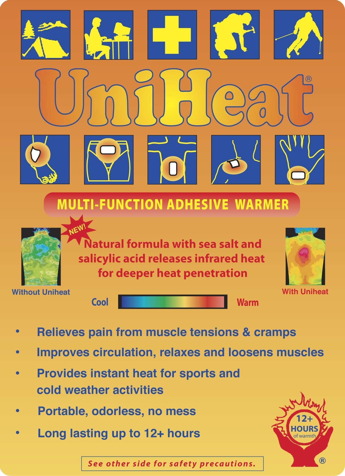 UniheatSelf Adhesive Pain Relief Warmer Heat Pack x10