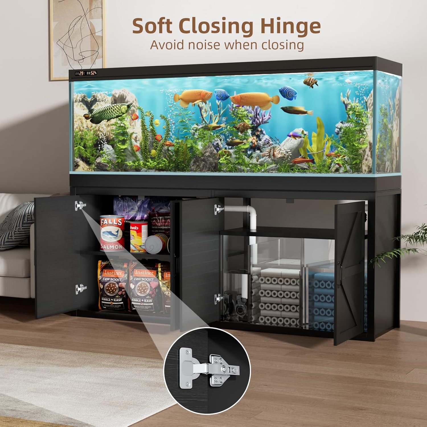 VOWNER 125-150 Gallon Fish Tank Stand with Power Outlet, Heavy Duty Aquarium Stand with Cabinet Storage for Fish Tank Filters and Accessories, 72.9" L*18.9" W Tabletop, 2200 LBS Capacity, Black