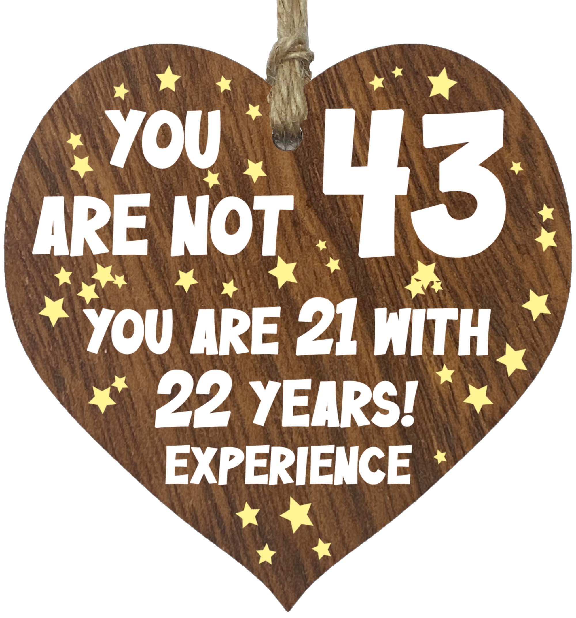 43rd Birthday Gift For Women Men Wooden Heart Plaque, Dark Wood Sign Keepsake, Happy Birthday Mum, Colleague, Dad, Husband, Wife, Uncle, Mum Gifts From Son, Auntie, Sister Birthday Present