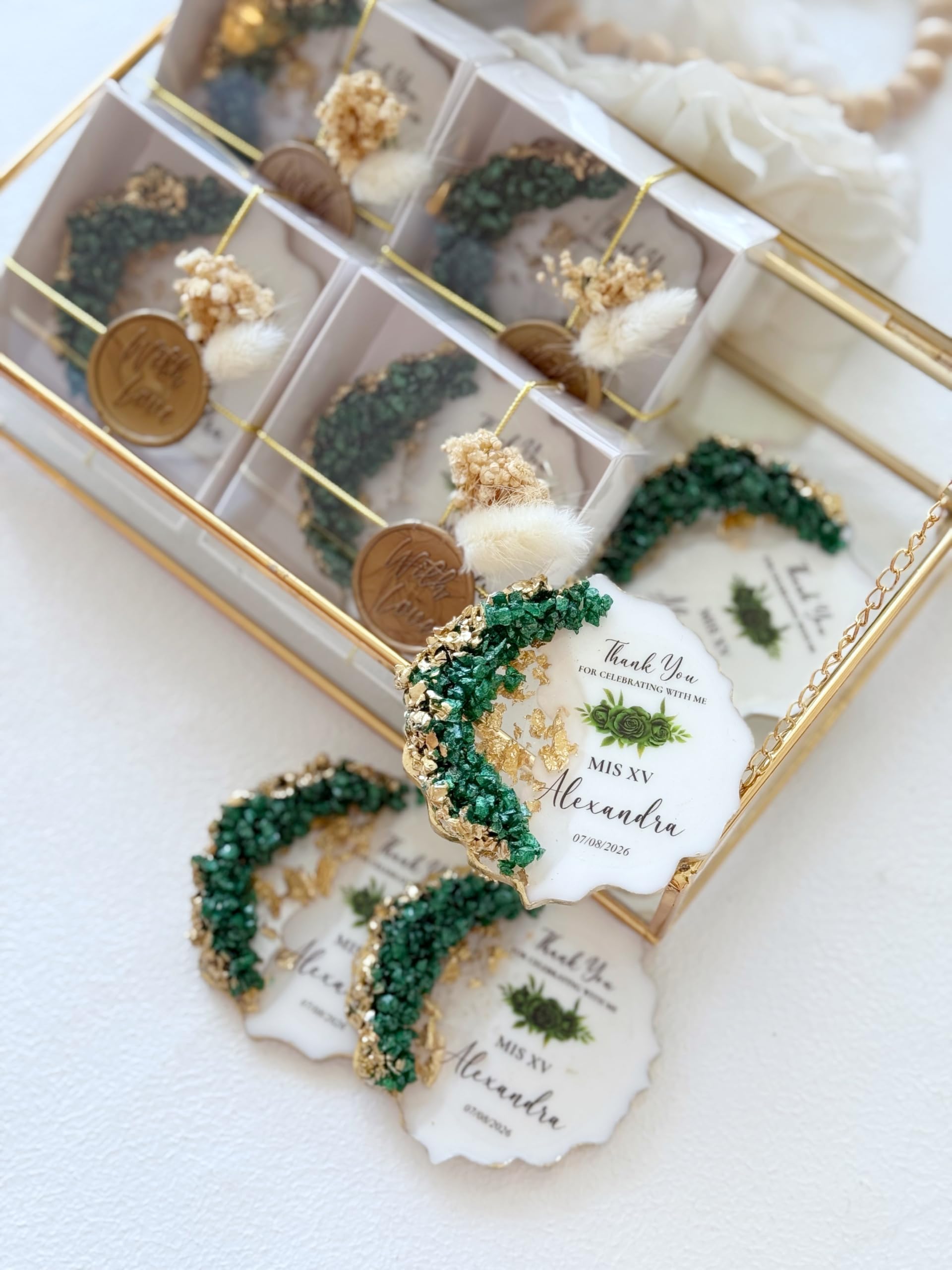 Personalisierte Sweet 16 Gastgeschenke, Quinceañera Partygeschenke für Gäste, Individuelle Erinnerungsstücke mit Schmetterling & Wachssiegel, Sweet 15 & 16 Geschenk (30 Stück mit Geschenkbox)