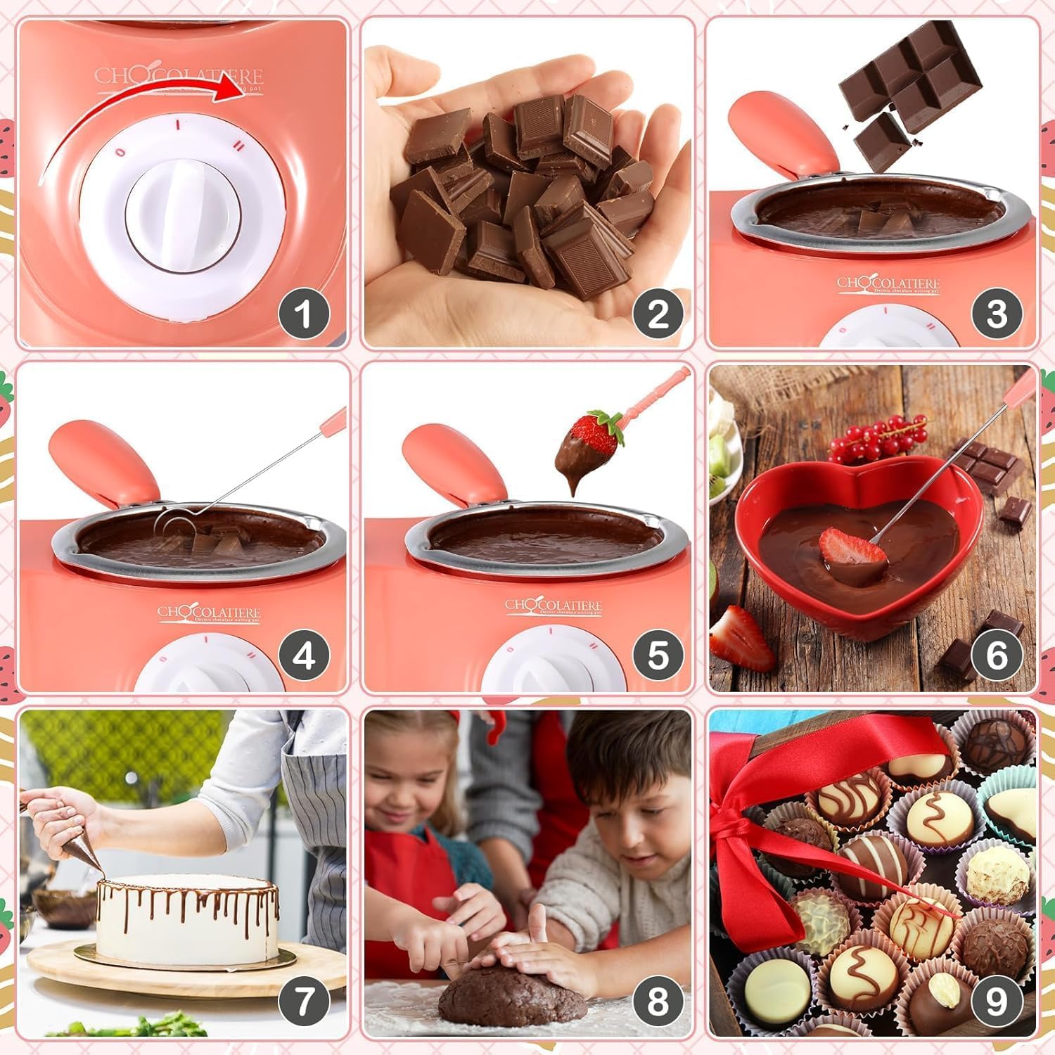 Generico Macchina per Cioccolato Caldo, Pentola per Sciogliere Cioccolato 250/500G con Controllo di Temperatura 45℃/70℃, Doppia Pentola per Fare Cioccolato