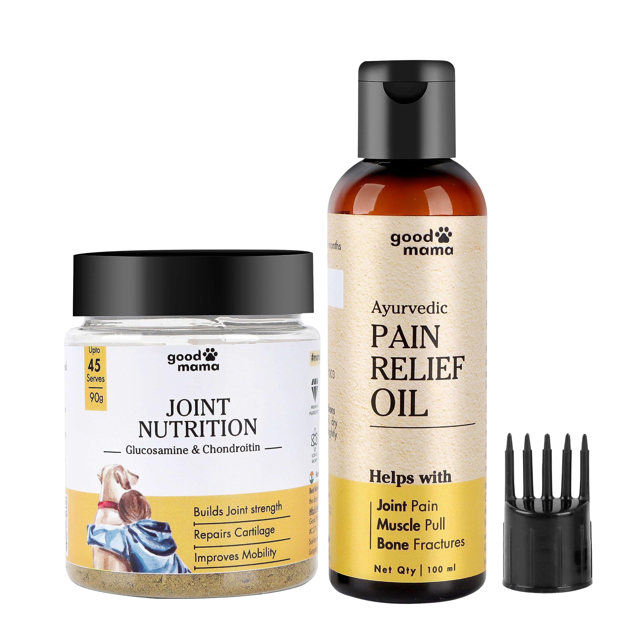 Good Mama Advanced Joint Supplement & Ayurvedic Pain Relief Oil for Dogs Combo Pack of 2.
