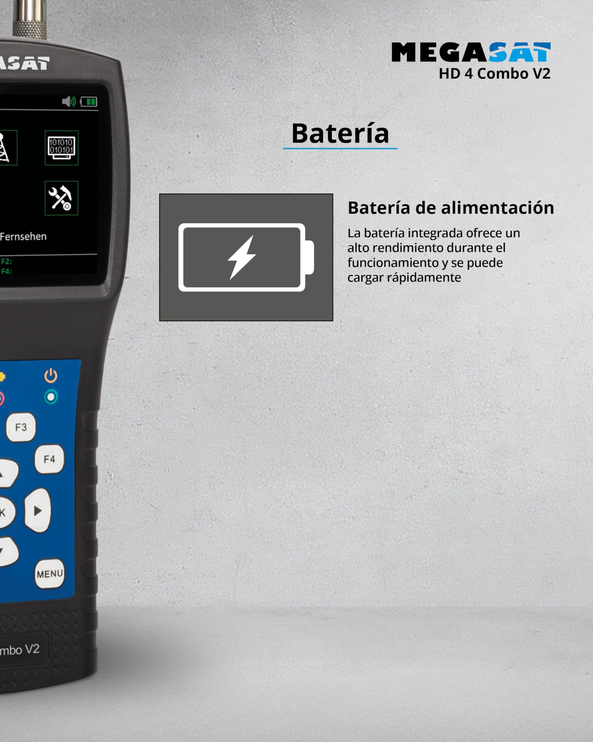 Megasat HD 4 Combo V2 – Medidor para satélite, Cable y TDT | DVB-S/S2, TDT, DVB-C, pantalla a color de 6,9 cm, Unicable, análisis de espectro, batería