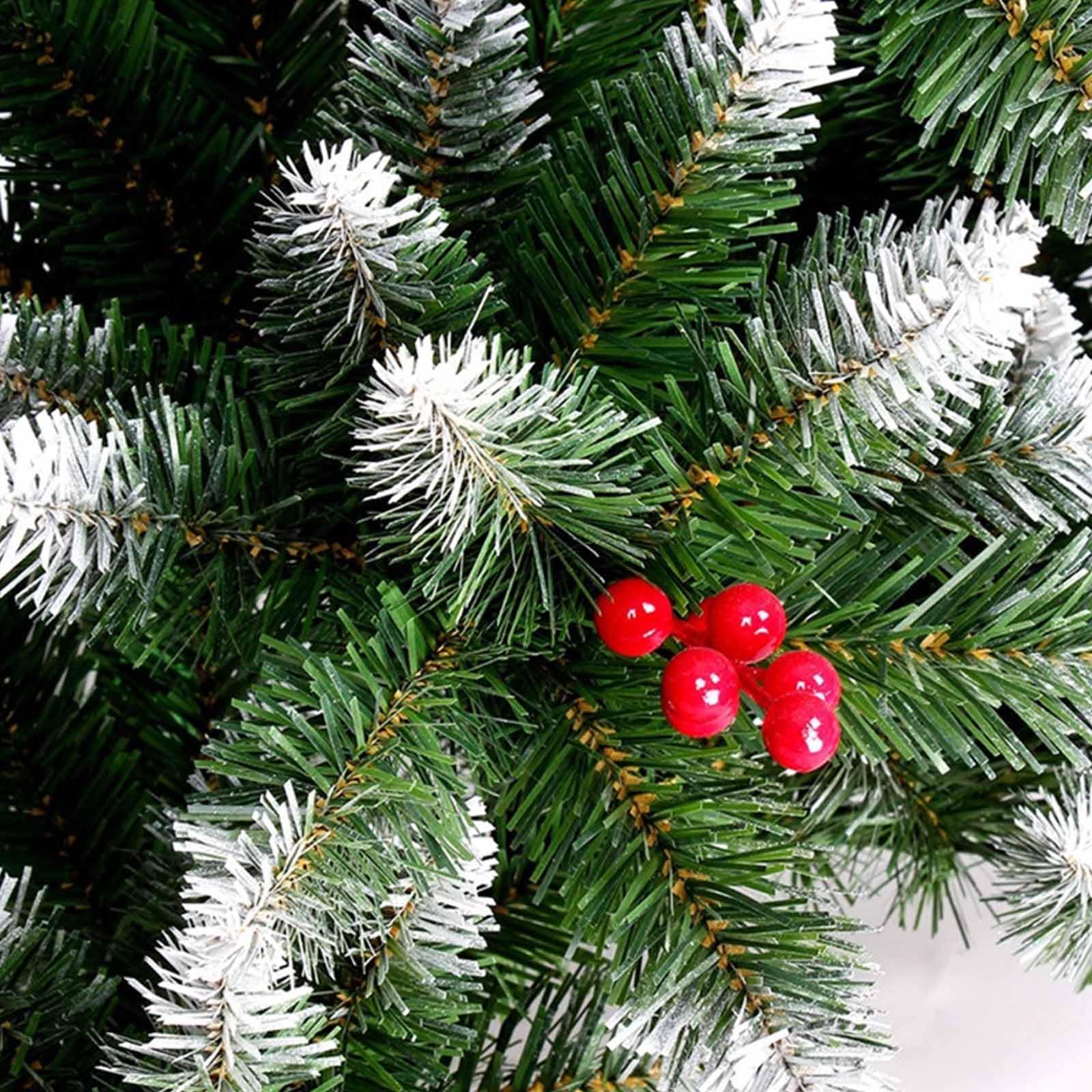 Künstlicher Weihnachtsbaum mit Metallständer, rote Früchte, beflockter Schnee, aufklappbarer Weihnachtsbaum für die Weihnachtsdekoration (1,52 m)