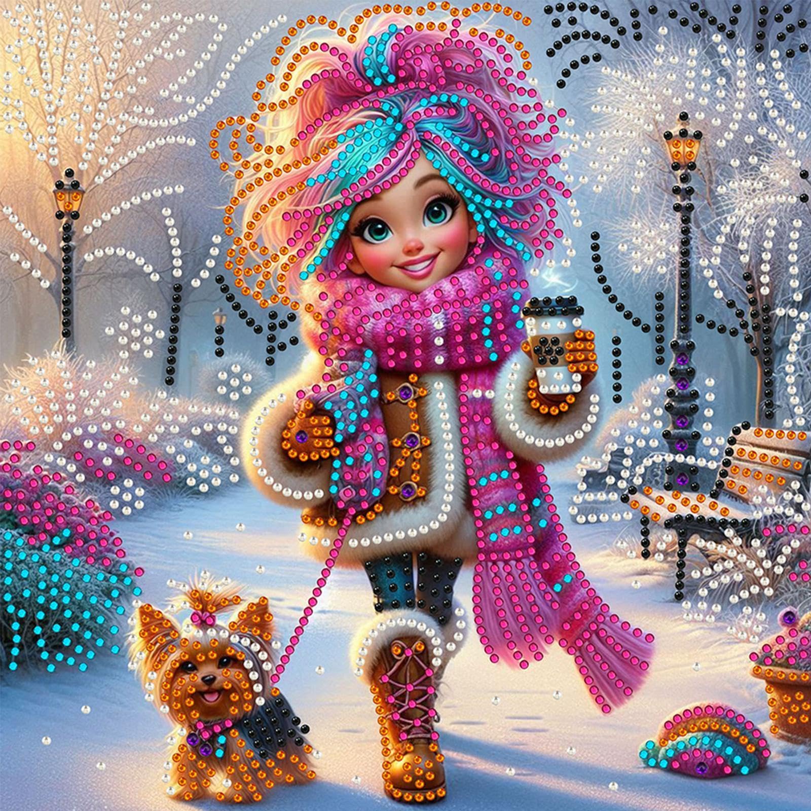 5D Special Shape Diamond Art Painting Kits for Adults – Crystal Rhinestone DIY Craft, Diamond Mosaic Kit for Beginners, Wall Decor Gift 11.8x11.8 Inch(Snow Girl)