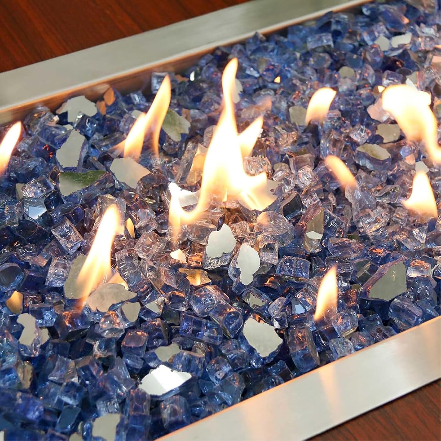 Hisencn 20 lbs Fire Pit Glass - 1/2 Inch Reflective Pacific Ocean Blue Fire Glass for Fire Pits, Fireplaces & Fire Tables, Durable Fireplace Rocks for Indoor & Outdoor, Adding Style and Ambiance