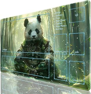 MTG Playmat for TCG Gaming with Storage Bag 24x14 Inches Stitched Edge, Non Slip Rubber Base Perfect for Magic Tournaments and Card Protection (with Zone, Panda Samurai)