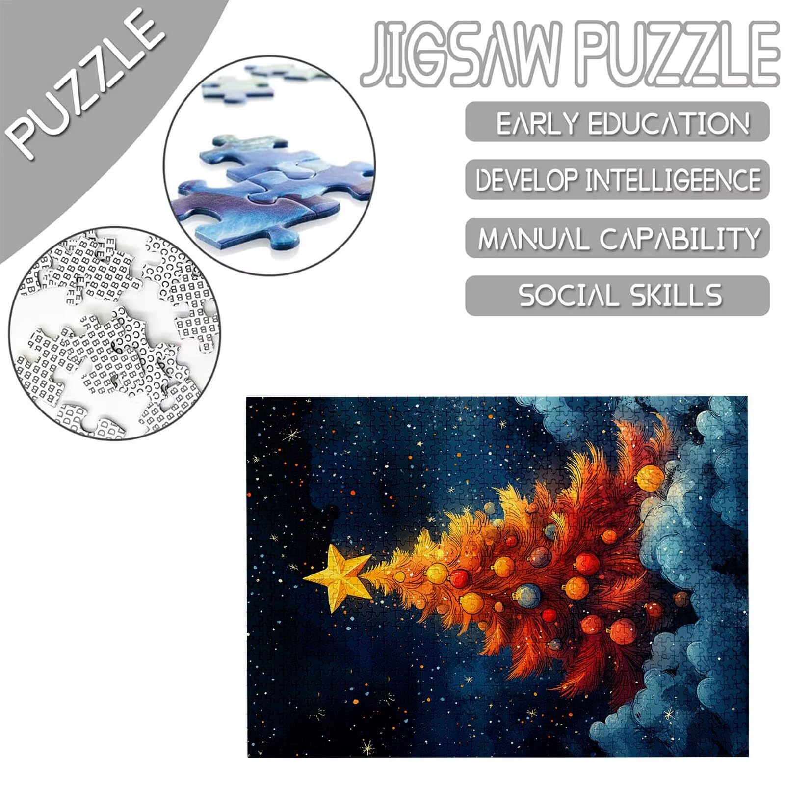 Boże Narodzenie Puzzle 3000 sztuk duży rozmiar dla dorosłych, wzór drzewa puzzle z kompaktowym pudełkiem i plakatem w zestawie do dekoracji ścian domu, prezent dla kobiet mężczyzn, drewno układanka