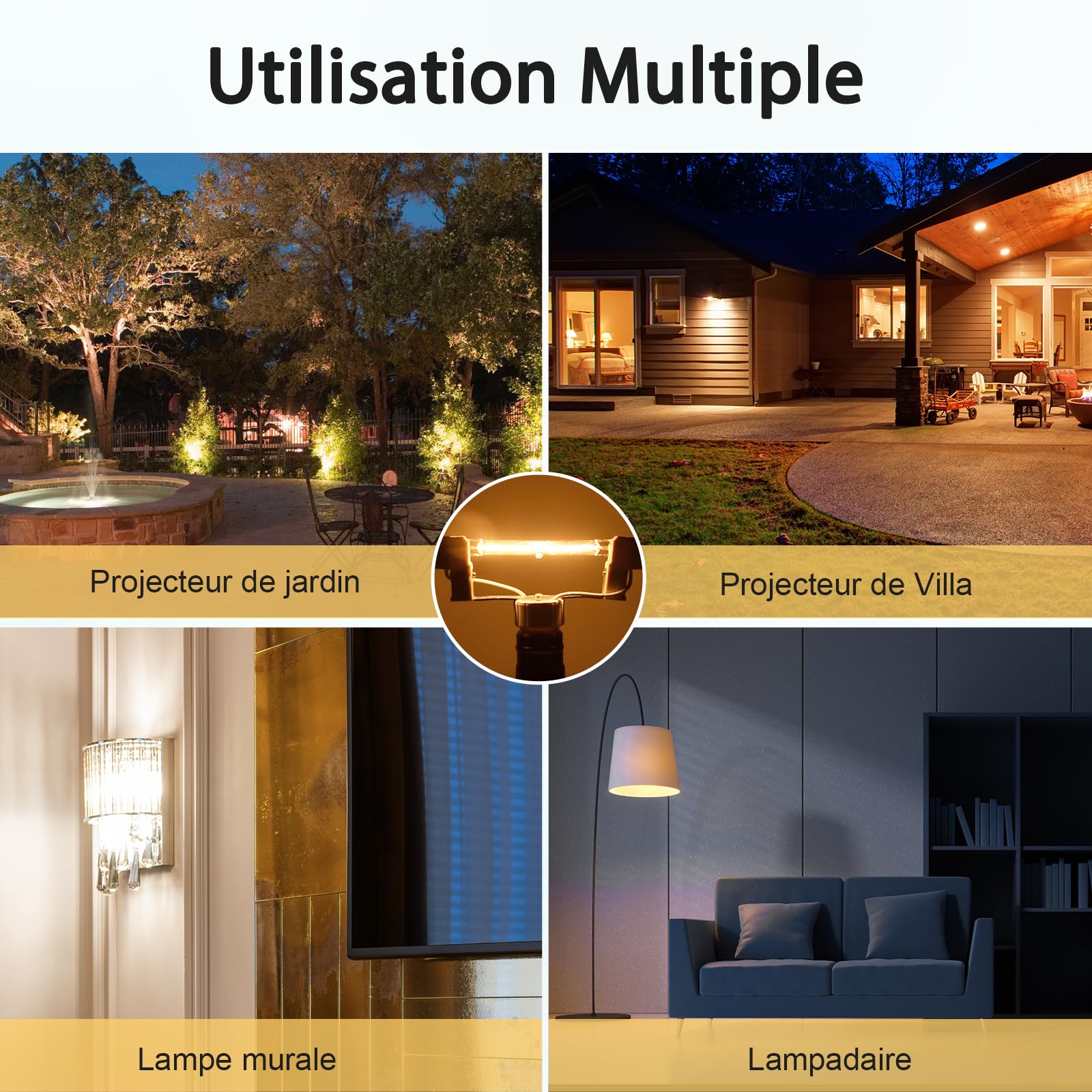 2 Ampoules Halogènes R7s 160W 118mm - Dimmable 2700K Blanc Chaud - Pour Projecteurs Extérieurs