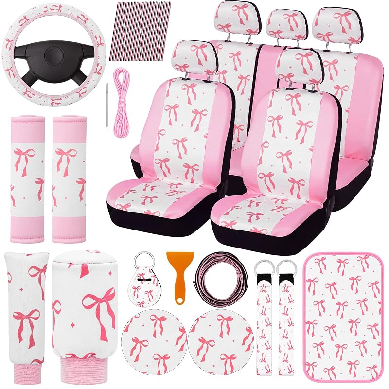 BBTO Kit com 43 Peças de Acessórios Internos para Carro, Capas de Banco com Laços, Rosa
