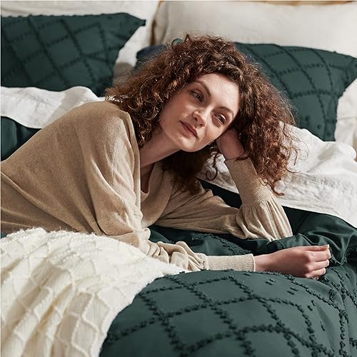 Miniatura 4 de Bedsure Funda de edredón tamaño King Funda de edredón King, ropa de cama bohemia King para todas las estaciones, 3 piezas bordadas Shabby Chic para